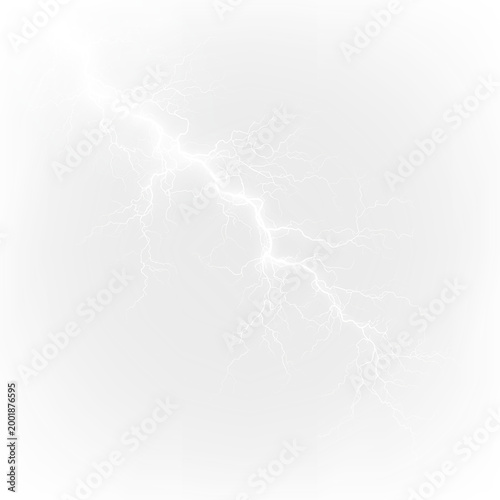 Принти на полотні White lightning bolt isolated on transparent background showing bright forked sh
