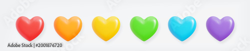 3D rainbow heart shape icon set isolated on light background. Balloon realistic glossy love symbol . Minimalist element for social media, web interface, and romantic design