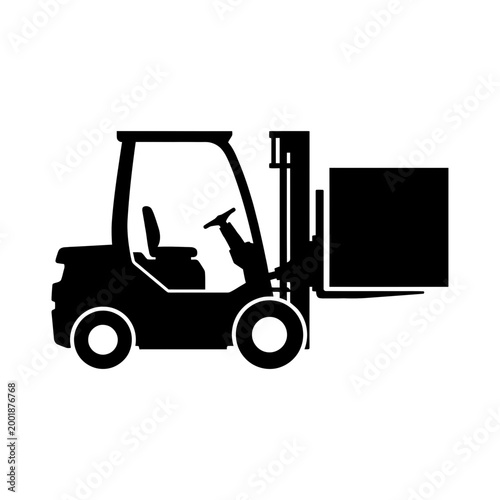Forklift truck silhouette carrying a box