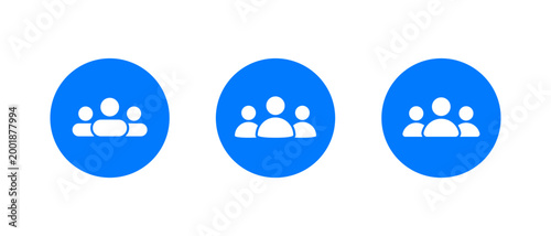 Group people icon in blue circle. Teamwork and collaboration symbol. Team community sign