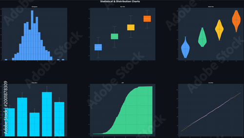 Collection of colorful statistical charts and data visualization elements for business reports and infographic design