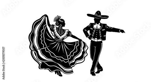 Traditional Mexican dancers in vibrant costumes performing.