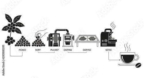 Sequence of Coffee Brewing Equipment and Coffee Beans.