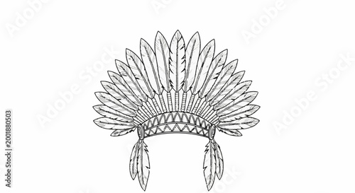 Elaborate feathered headdress, an iconic cultural symbol, artistically rendered