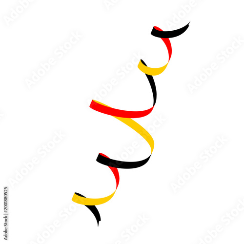 Curling ribbons with black red and yellow colors isolated on a transparent background