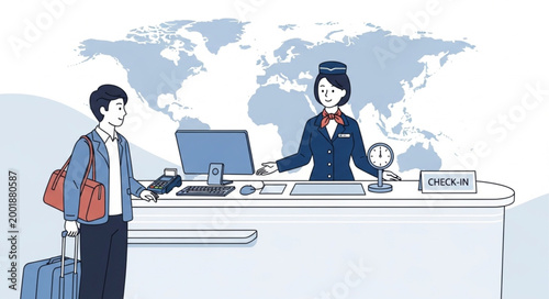 Businesswoman Assisting Customer at Airport Check-in Desk.