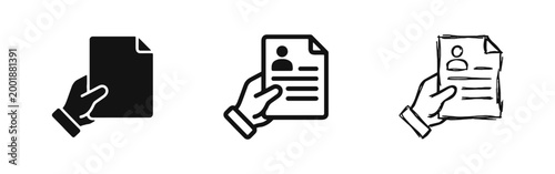 Hand Holding Resume CV Icons - Hiring, Job Application, Career and Recruitment Concept