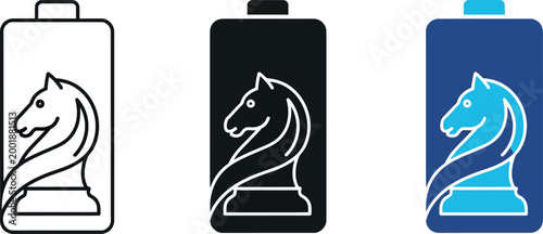 Chess piece silhouette variations outline solid and colored knight designs