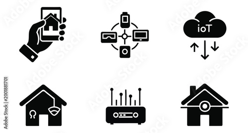 Iot connectivity icons smart home automation and data exchange illustration
