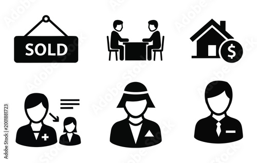 Real estate and legal services icons a black and white glyph set for property transactions