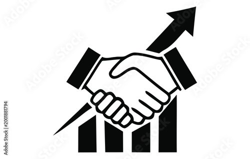 Business growth and partnership a handshake over rising chart bars