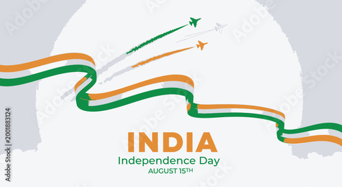 Independence Day Air show jets with tricolor smoke trails and Indian flag ribbons for 15th August independence day celebration vector India