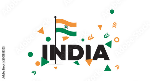 Independence Day Modern flat design vector for India independence day with flag pole and abstract geometric shapes isolated on white India