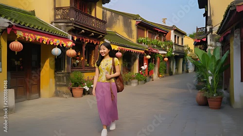 Tourist walking in Hoi an ancient town, Vietnam.