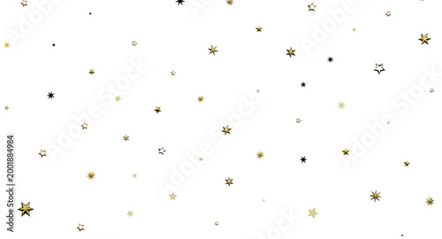 Foto Starry background of gold and silver stars on white