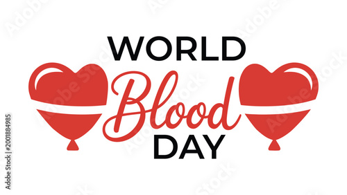 World blood donor day typography with heart blood bag icons healthcare awareness design for donation campaign banner poster saving lives concept