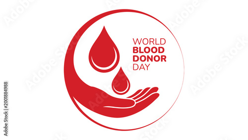 World blood donor day circular illustration with hand holding blood drops healthcare awareness design for donation campaign banner poster saving lives