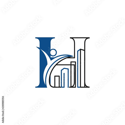 Stylized letter logo design with cityscape.
