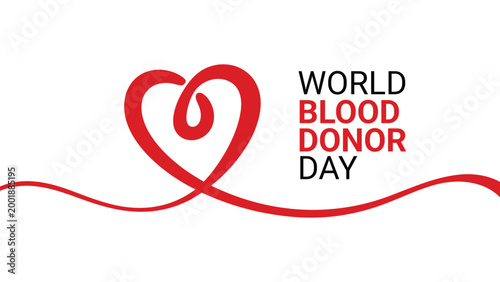 World blood donor day typography with heart shaped blood line icon healthcare awareness design for donation campaign banner poster saving lives