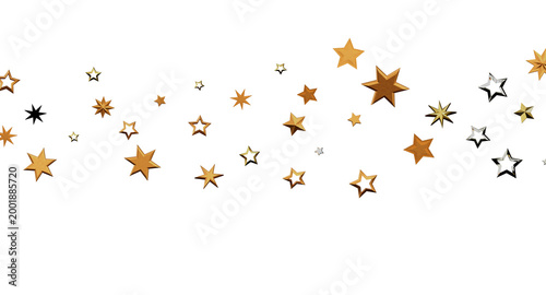 Foto Gold and silver stars floating on a white background, representing celebrations, joy, and holidays
