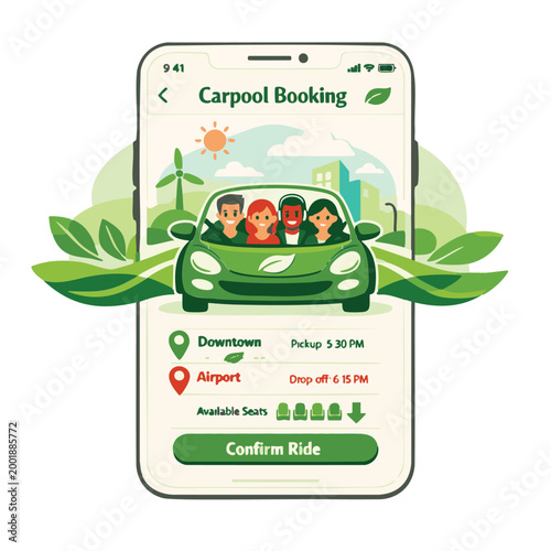 Carpool booking app interface for green travel