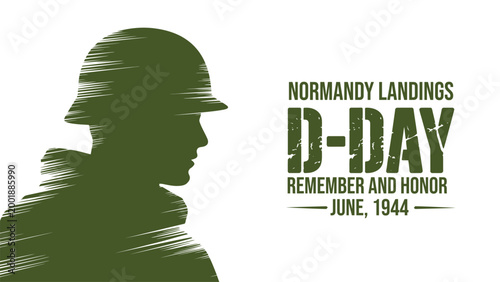 D Day Normandy landings silhouette soldier typography remember and honor June 1944 patriotic world war II remembrance design banner poster