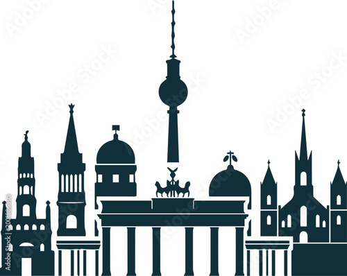 Berlin City Skyline Silhouette with Brandenburg Gate and TV Tower Vector