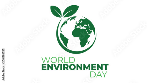World environment day green earth globe with leaf icon eco friendly typography design for nature conservation awareness banner poster greeting