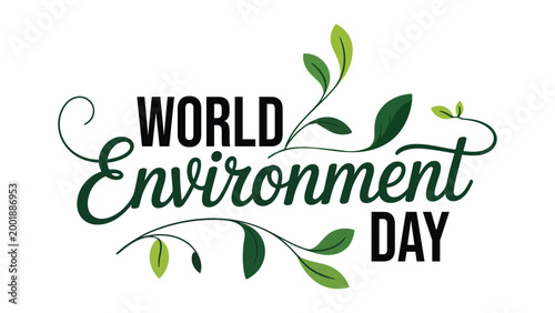 World environment day typography with green leaves decorative elements eco friendly design for nature conservation awareness banner poster greeting