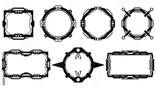 Futuristic tech frames set with sci-fi interface borders and HUD elements