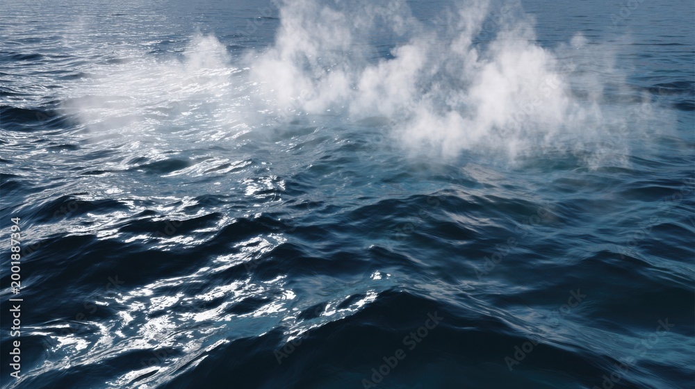 Naklejka premium Beautiful Ocean Waves with Spray and Sunlight Reflection on Water