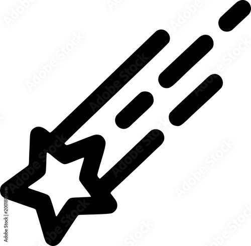 Shooting Star Night Sky Element Icon. Beautiful shooting star crossing the dark night sky with a bright glowing tail for astronomical themes.