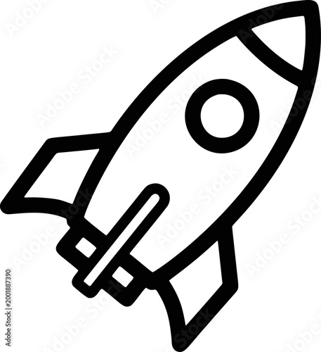 Simple Rocket Ship Launch Space Icon. A simple tilted rocket ship launching into the sky, representing fast travel and business innovation.