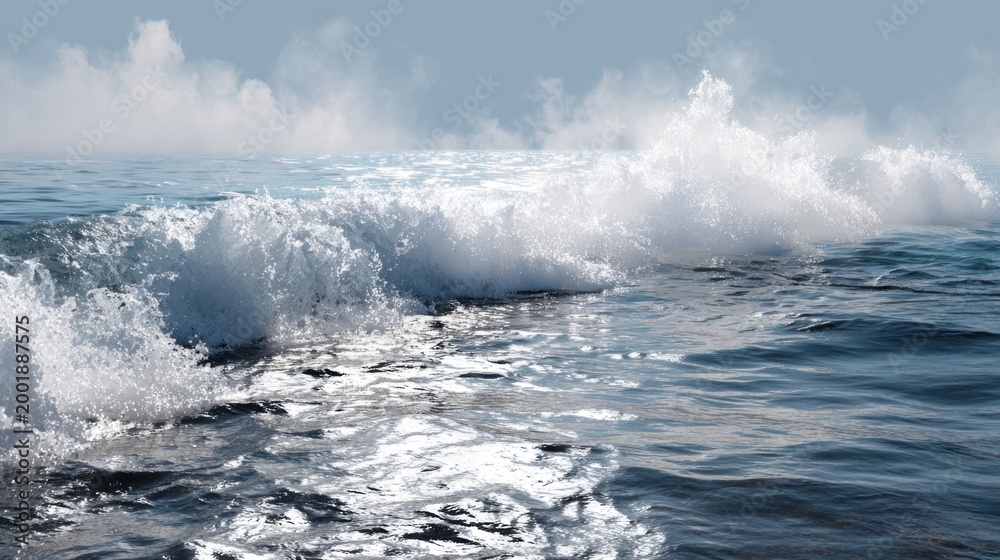 Fototapeta premium Calm Ocean Waves with Gentle Mist and Bright Reflections of Light