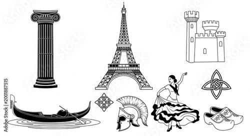 Cuadro en lienzo Collection of Iconic Landmarks and Symbols from Paris.