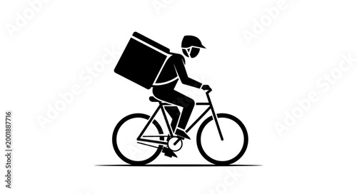 Courier Riding Bicycle with Delivery Backpack on Road.