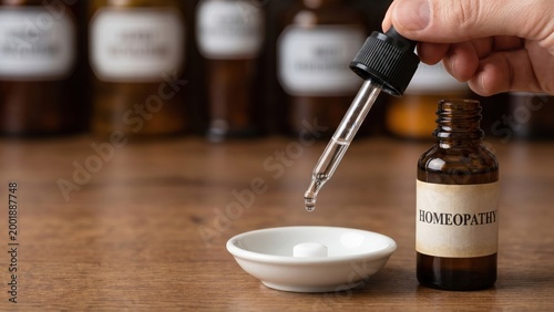 Hand Using Dropper to Administer Homeopathic Remedy on Sugar Pill for Alternative Medicine