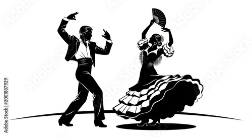 Dynamic Flamenco Dancers Performing Traditional Spanish Dance.