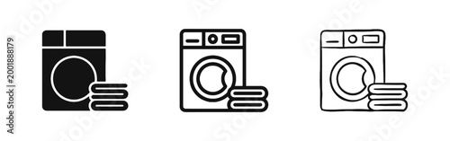 Washing machine with folded laundry towels icon set