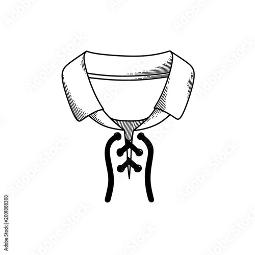 hand drawn lace up shirt collar line art vector illustration