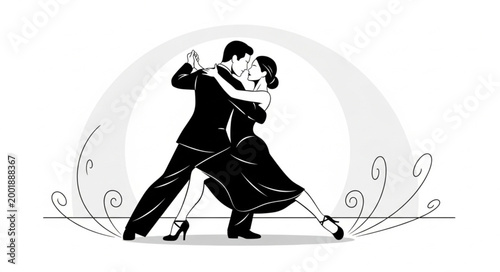 Dancing Couple Performing Tango in Elegant Attire.