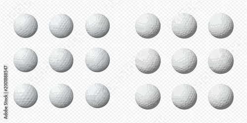 Collection of golf balls isolated on a transparent background, perfect for sports and leisure designs.