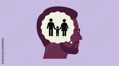 Photos Man's mind with family icon in thought bubble, contemplating relationships