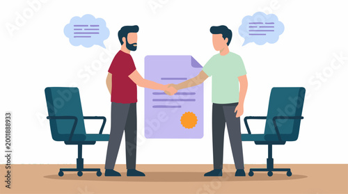 Konstfotografi Two men shaking hands over a contract, symbolizing a business agreement