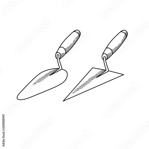 hand drawn minimalist trowel line art vector illustration