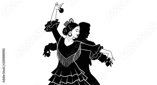 Silhouette of Traditional Flamenco Dancer Performing.