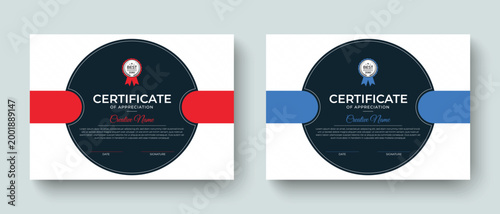 Modern shapes certificate of achievement award design layout template. Professional achievement certificate, academic, graduation, appreciation, completion, diploma.