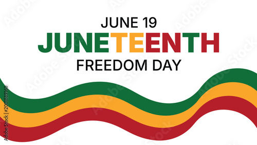 Juneteenth freedom day illustration with colorful wave stripes and typography, African American history celebration concept, equality and liberation theme