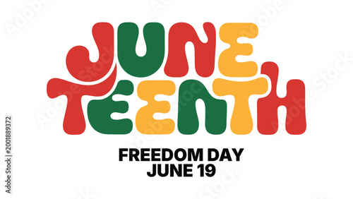 Juneteenth freedom day colorful typography illustration with bold retro lettering, African American history celebration concept, equality and liberation theme