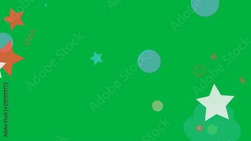 Right dots and blue star starting, shapes sliding rotating dispersing, leaving transparent overlay